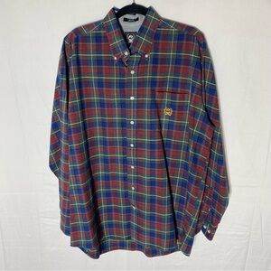 Vintage Cinch Red Blue Green Cotton Plaid Long Sleeve Button Up Shirt L